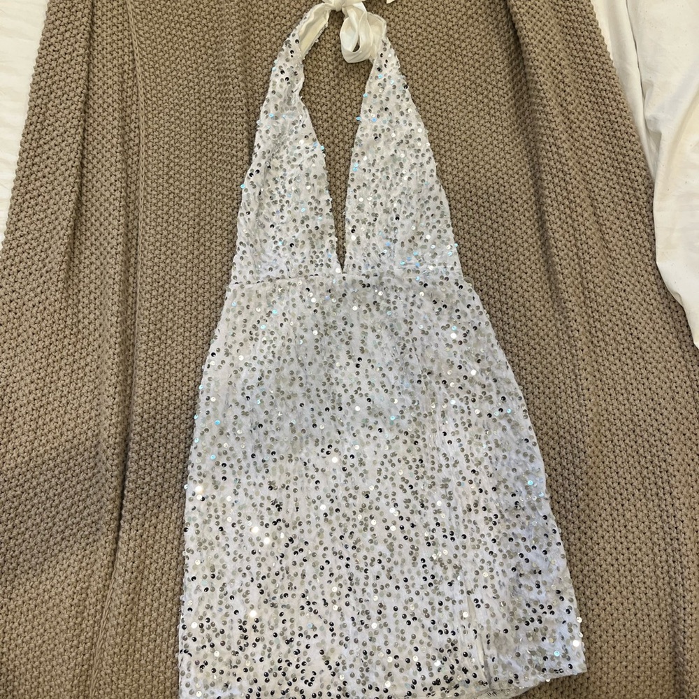 Selfie Leslie Sequin Halter Mini Dress